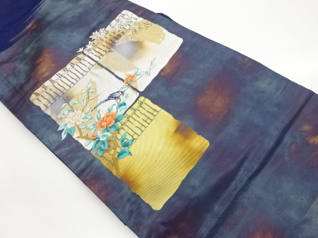 色紙に花鳥模様織出し名古屋帯